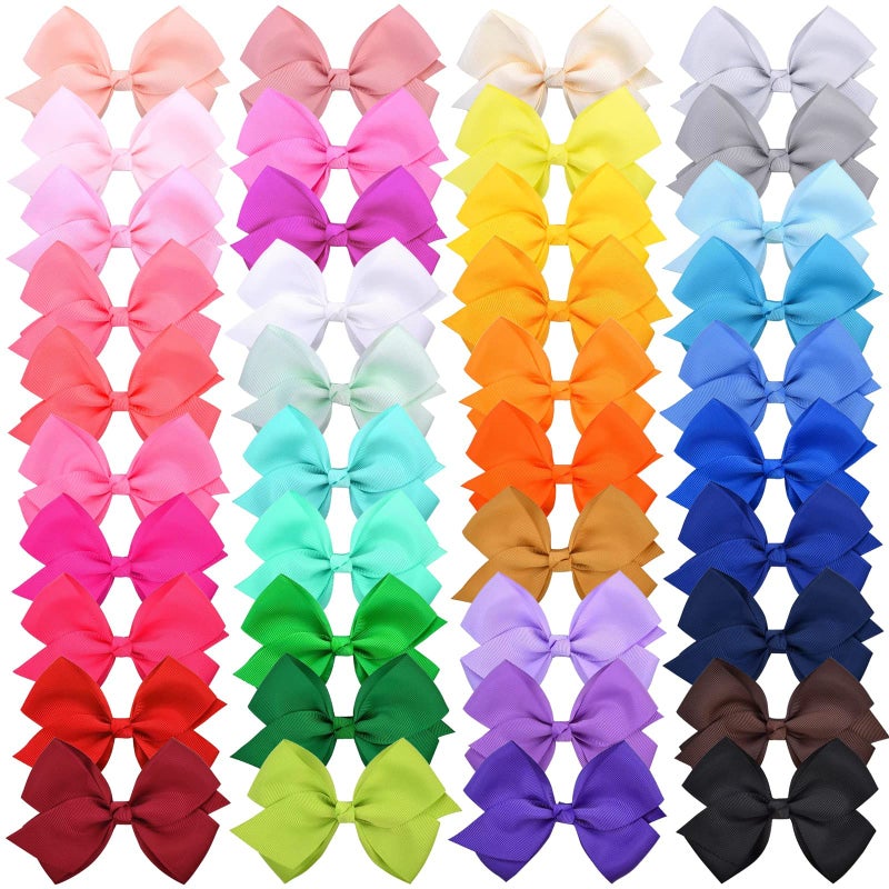 WillingTee 40 Colors Hair Bows for Fine Hair Big 4.5 Inch Grosgrain Ribbon Hair Bow Alligator Clips for Baby Girls Infants Toddlers Children - Image 2